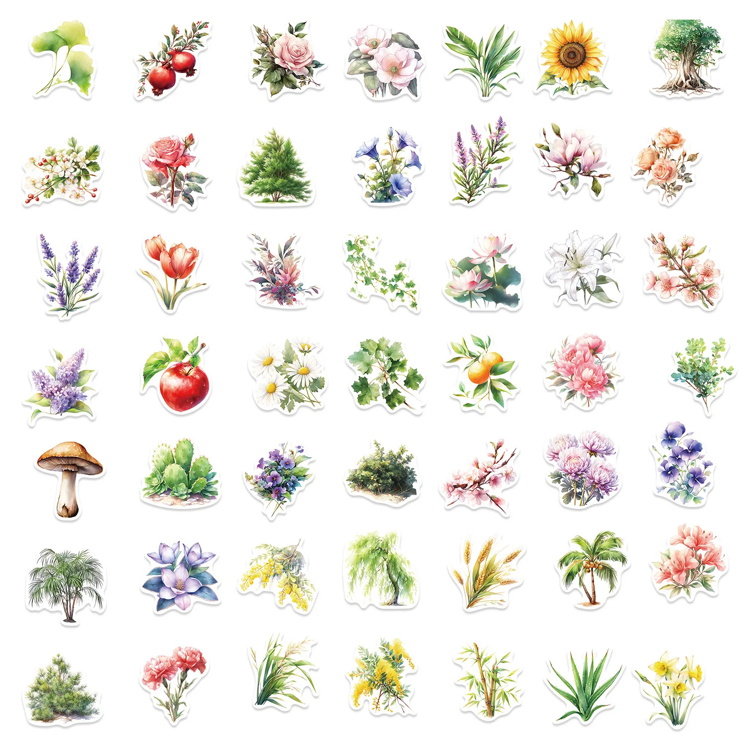 10/50pcs Cute Fresh Plant Flowers Stickers Aesthetic DIY Scrapbooking Laptop Bicycle Guitar Luggage Graffiti Waterproof Sticker