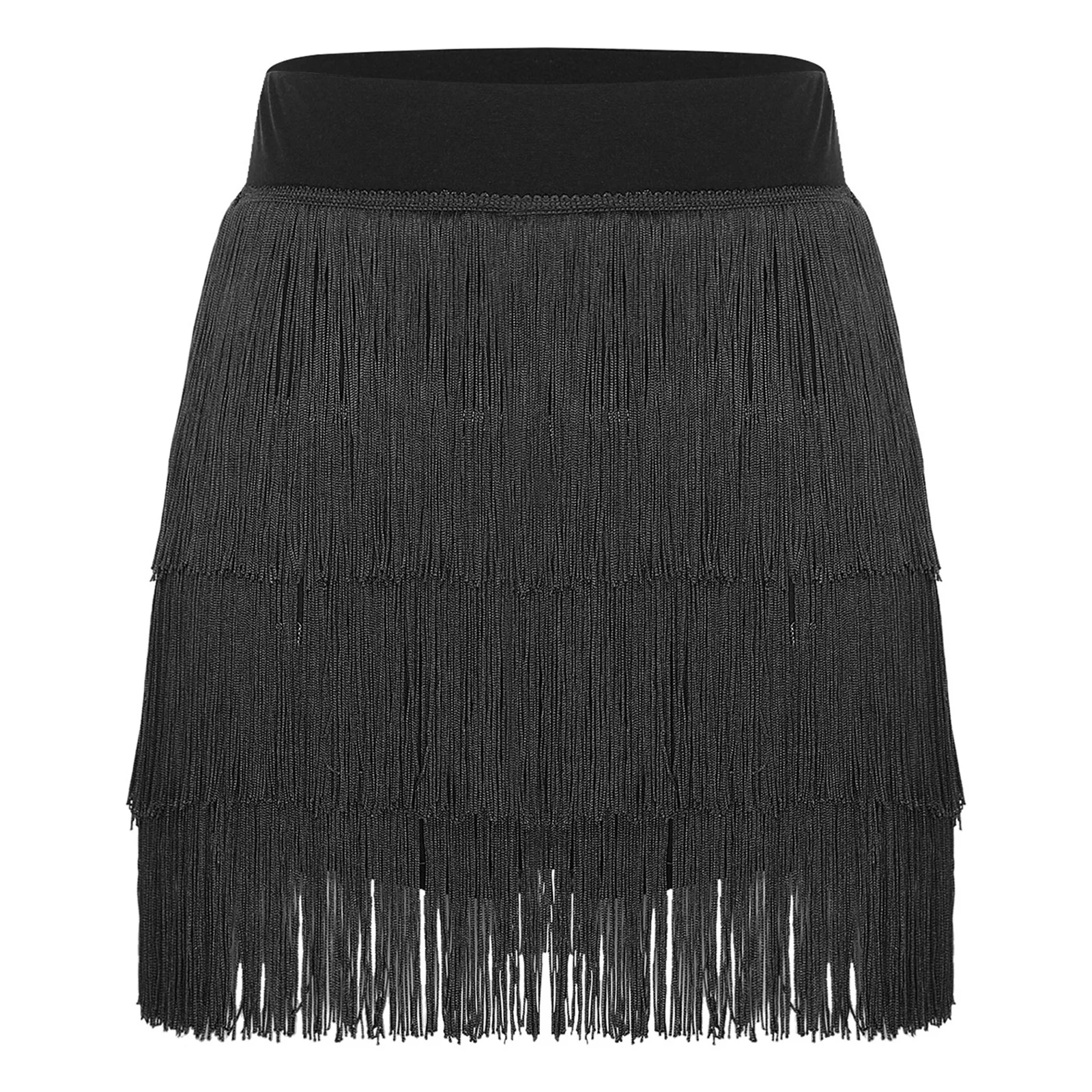 Gonna da ballo latino tango da donna Pantaloncini incorporati Gonna a nappa a strati a vita alta Costume da ballo per competizione di palline di salsa Chacha