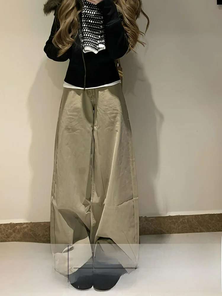 

Женские джинсовые брюки Thiened цвета хаки, осенне-зимние широкие джинсы с высокой талией, утягивающие джинсы длиной до пола, ленивый Sle