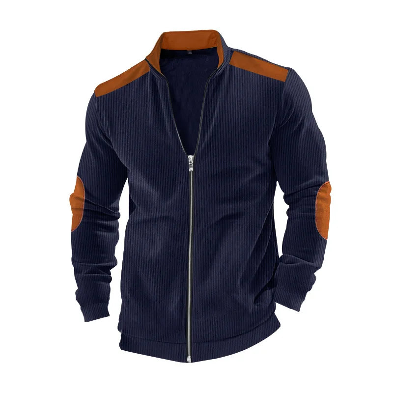 Autumn and Winter American Casual Men's Jacket European Cotton Wool Solid Color Block Long-sleeved Zipper Cardigan Outside