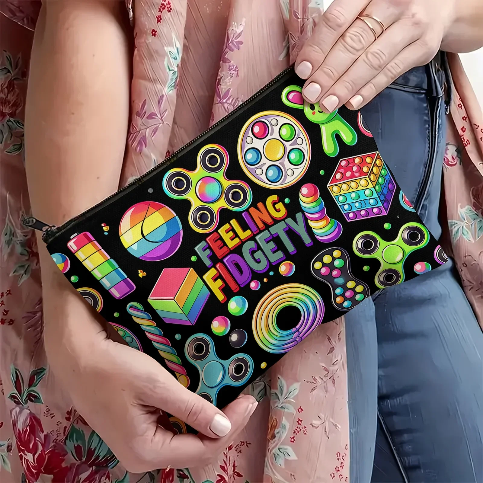 Relax Sensory Makeup Bag - Colorful Cosmetics Storage Bag with Zipper Closure, Lightweight Canvas Handbag, Birthday Party Gift.