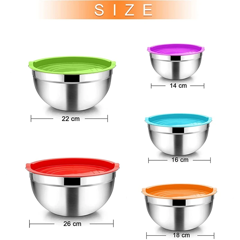 5 Pieces Mixing Bowl,Stainless Steel Salad Bowl Stackable Serving Bowl With Airtight Lids For Kitchen Cooking Baking,Etc