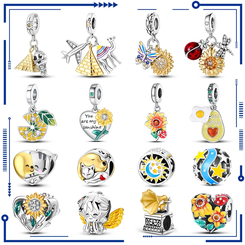 2023 New in Yellow Series Animal Shape Charm Beads Fits Pandach 925 Original Bracelet Women Silver Pendant Bead DIY Jewelry Gift