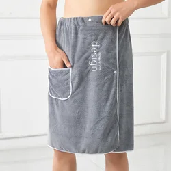 Adjustable Elastic Waist Homewear Nightgown Pocket Outdoor Sports  Men Bathrobe Bath Towel