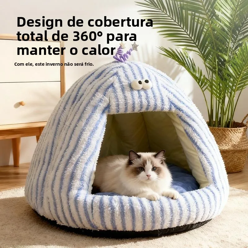 暖かいテント型犬用ベッド-冬用半密閉型居心地の良い巣-小型犬や子猫用-ミルクパドル型睡眠エリア-ペット用品