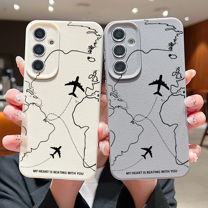 Airplane Route Case For Samsung Galaxy A55 A54 A56 A53 A52 A36 A26 A16 A35 A25 A15 5G A34 A14 S21 FE S25 S22 S23 S24 Ultra Capa