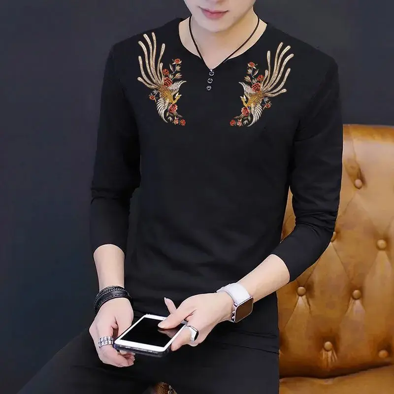 

Men's New Trendy Korean Style Cotton V Neck Long Sleeve T-Shirt Premium Spring Autumn Fashion Base Layer Top