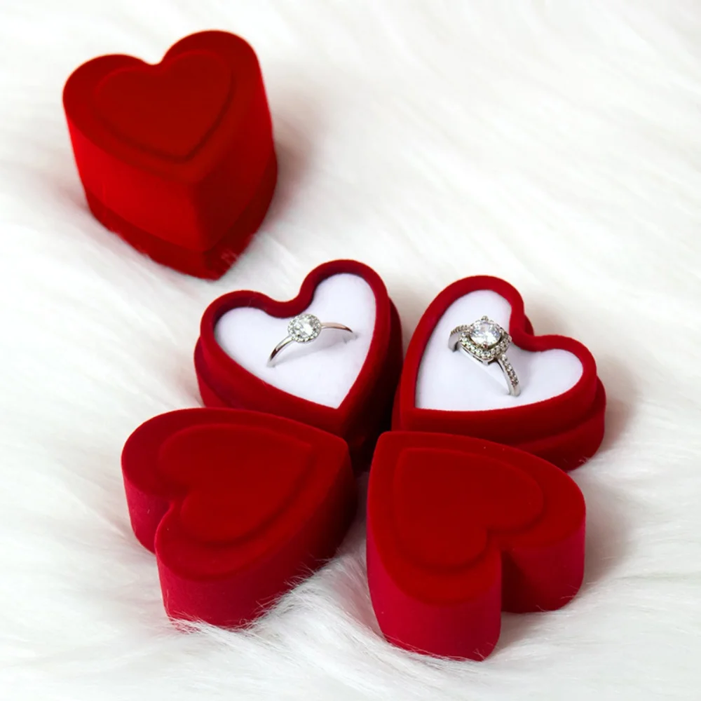 

Romantic Wedding Love Heart Shaped Ring Box High-end Velvet Jewelry Box Earring Jewelry Packaging Case Valentine's Day Gift Box