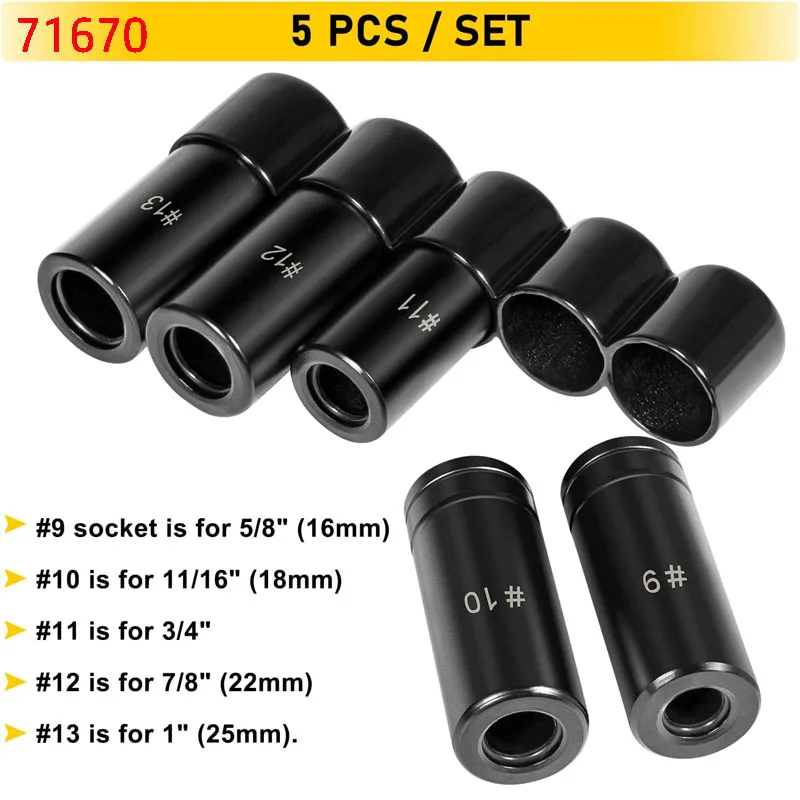 

71670 Tap Socket Wrench Set, Tap Socket Adapter 1/2" Drive Fits for Larger, Fractional M.C.T.I. Standard Taps #9 10 11 12 13