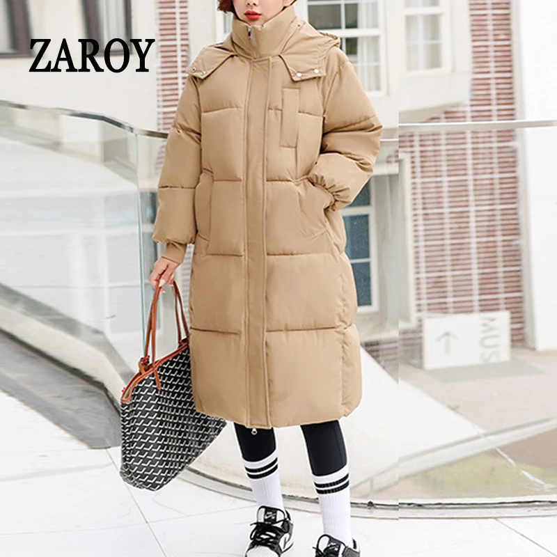 

ZAROY Hooded Padded Parkas Long Jacket Women Winter Tops Casual Thick Warm Snow Wear Down Cotton Coat Casual Streetwear пухо
