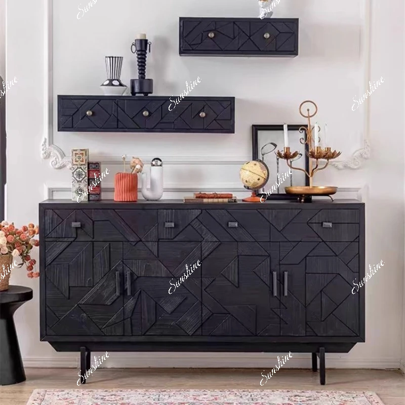 

Vintage black entrance cabinet vintage living room storage cabinet embossed decorative cabinet