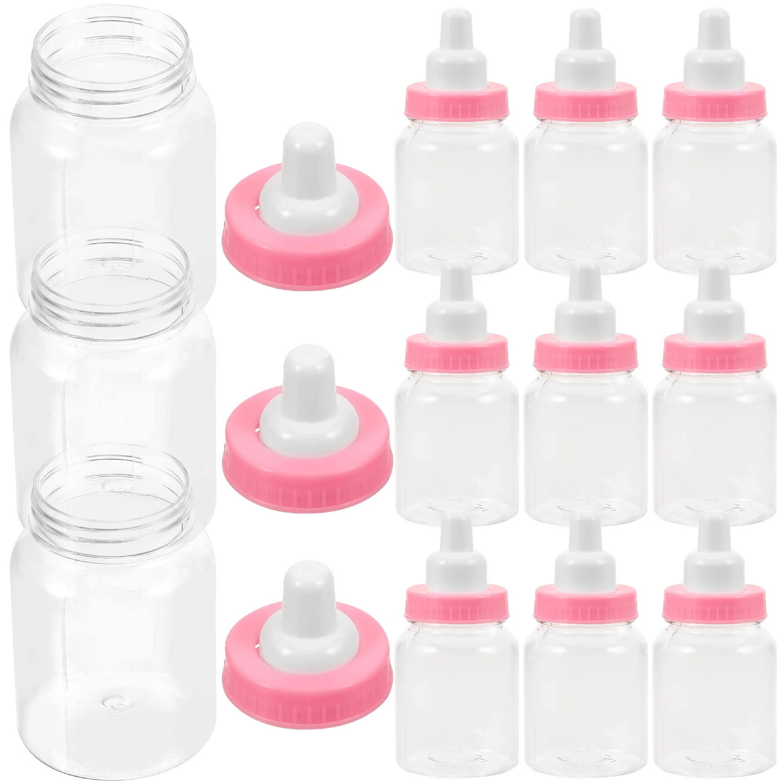

12pcs Pink Decorative Baby Shower Boxes Plastic 9cm Height 4cm Diameter Feeder Style Candy Gift Boxes