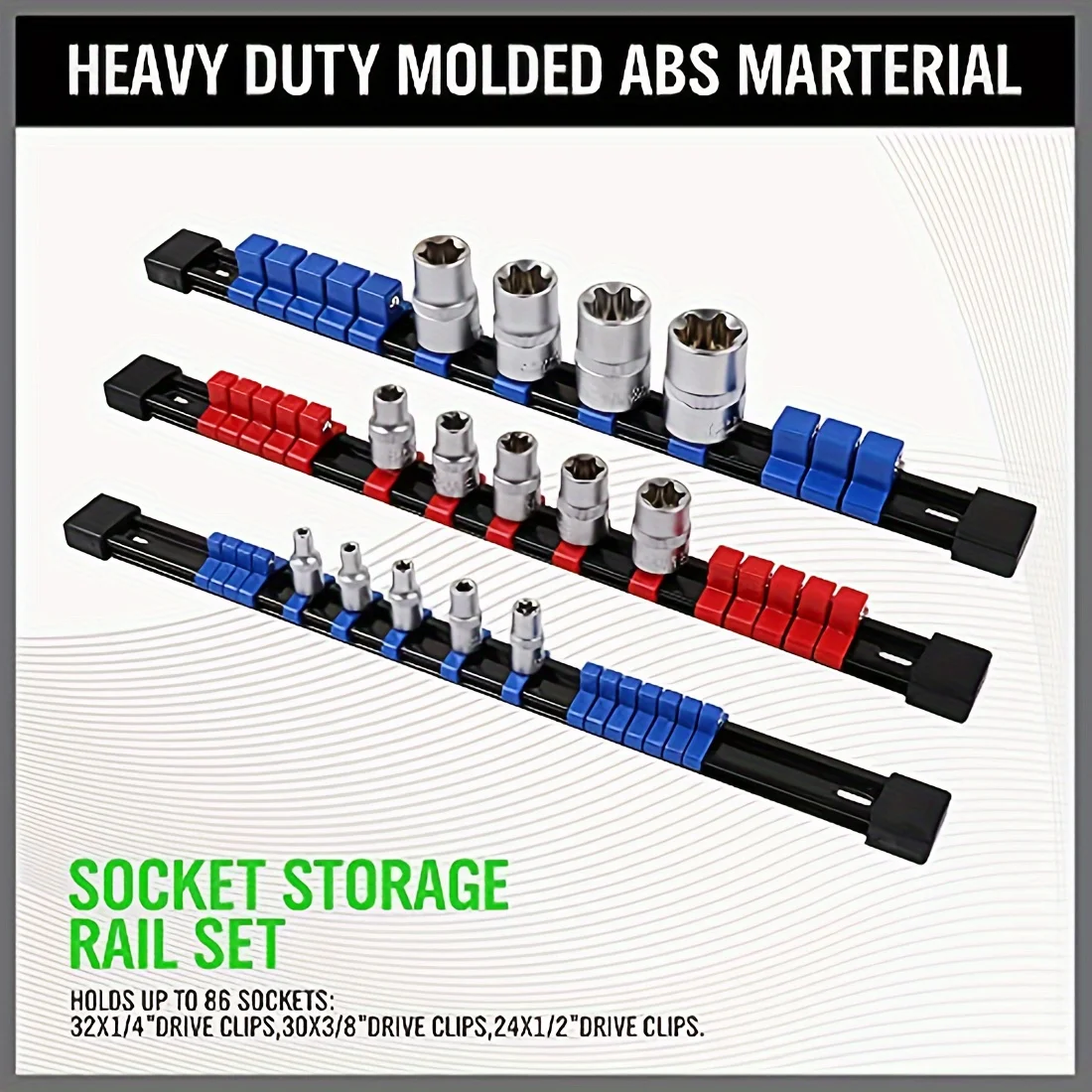 

Socket Rail Clip Holder Set, 6PCS for 1/4" 3/8" 1/2" Drive Sockets, Magnetic Organizer for Toolbox & Trolley