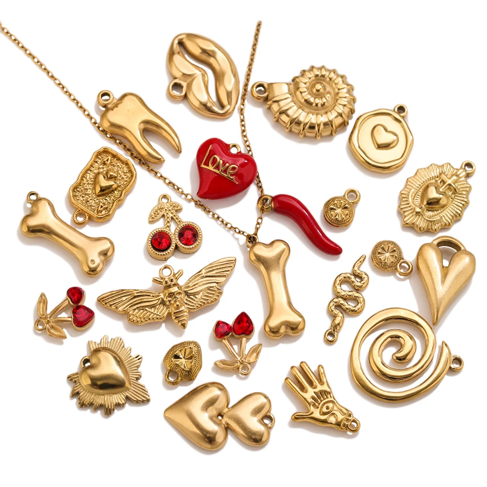 5pcs Stainless Steel Red Charms For Jewelry Making DIY Women Necklace Earrings Jewelry Pendants Accessories Craft Charms Bulk - Detail 1