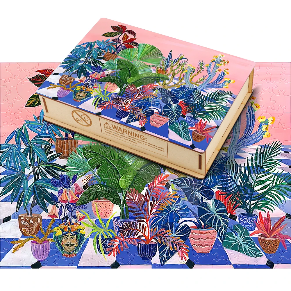 Houseplant Wooden Puzzle 3D Memory Game Backyard Jigsaw Puzzle Brain Teaser Toy Child Painting Art Wood Puzzles Festival Gift