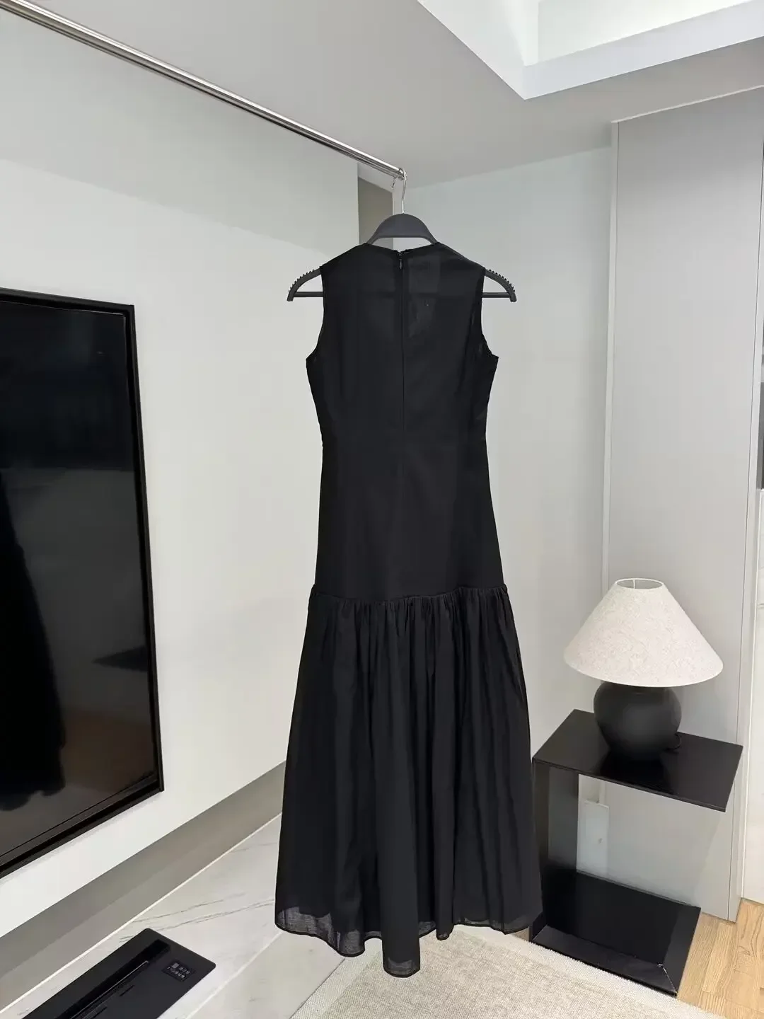 Vestido de cintura baixa costurado com decote em O feminino, vestido longo sem mangas, versão justa, moda chique, temperamento, novo, retrô, 2022