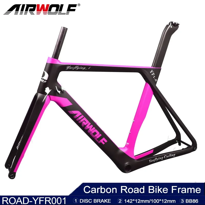 

2024 Airwolf T1000 Carbon Road Frame 700*32c Road Bike Frame Disc Brake Racing Rack Bike Frame Light Weight Disk Frameset