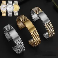 Correa de reloj de extremo curvado para Omega Seamaster Speedmaster DeVille, correa de acero inoxidable de 18mm, 19mm y 20mm, pulsera fina, cinturón plateado y dorado