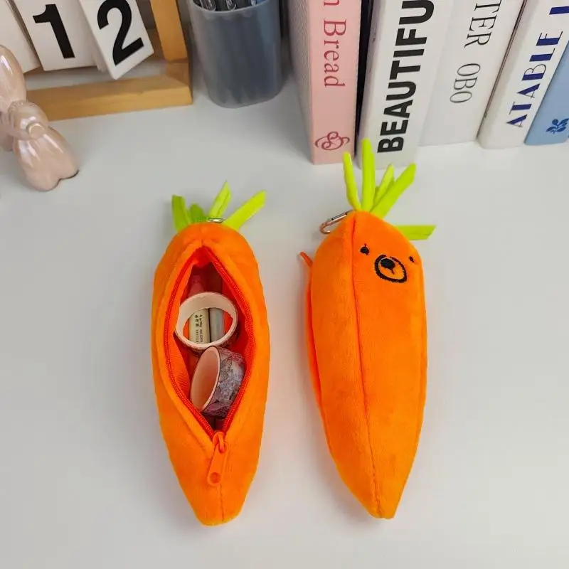 Cute Simulated Carrot Pencil Case Creativity Large Capacity Pencil Pouch Cartoon Portable Storage Bag School Stationery
