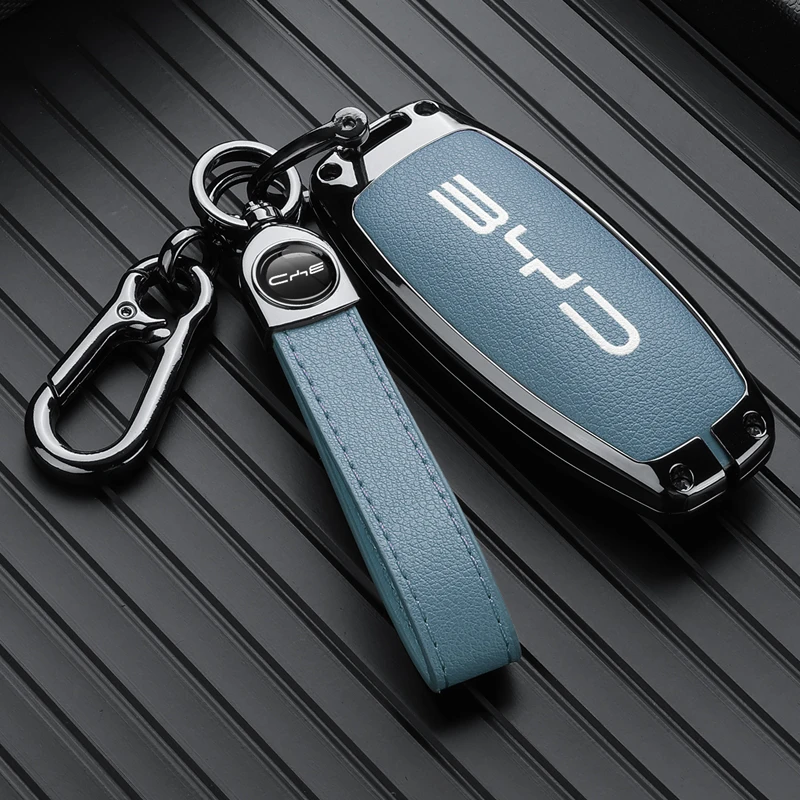 Key Case Cover for BYD Song Plus Atto 3 Han EV Tang DM Qin Seal Dolphin Leather Metal Remote Fob Holder Keychain Car Accessories