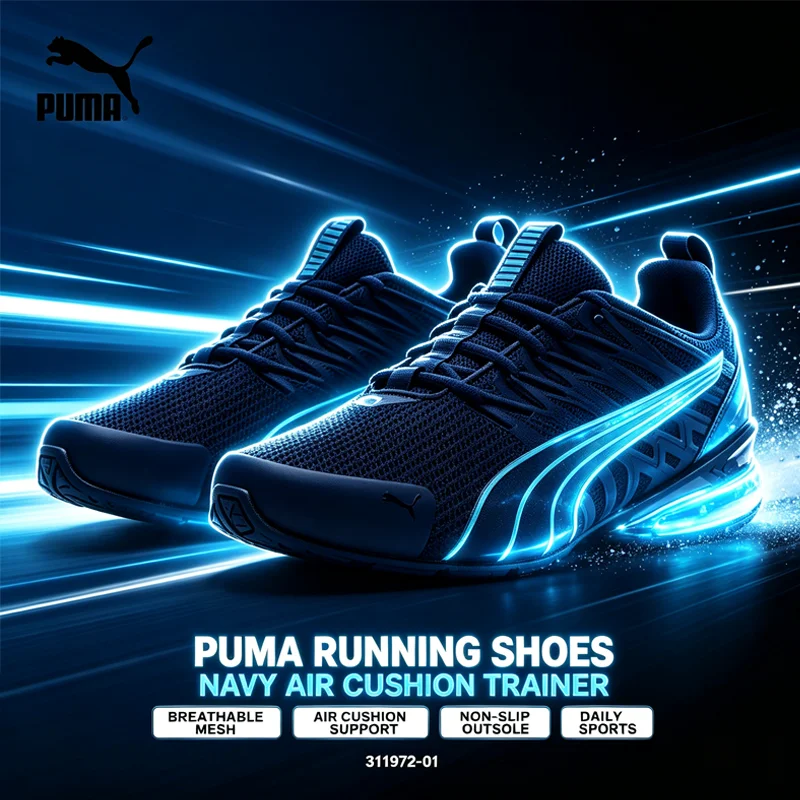 Men Puma 311972-01 Navy Mesh Air Cushion Running Shoes, Shock Absorbing Breathable Athletic Sneakers For Jogging Training Daily