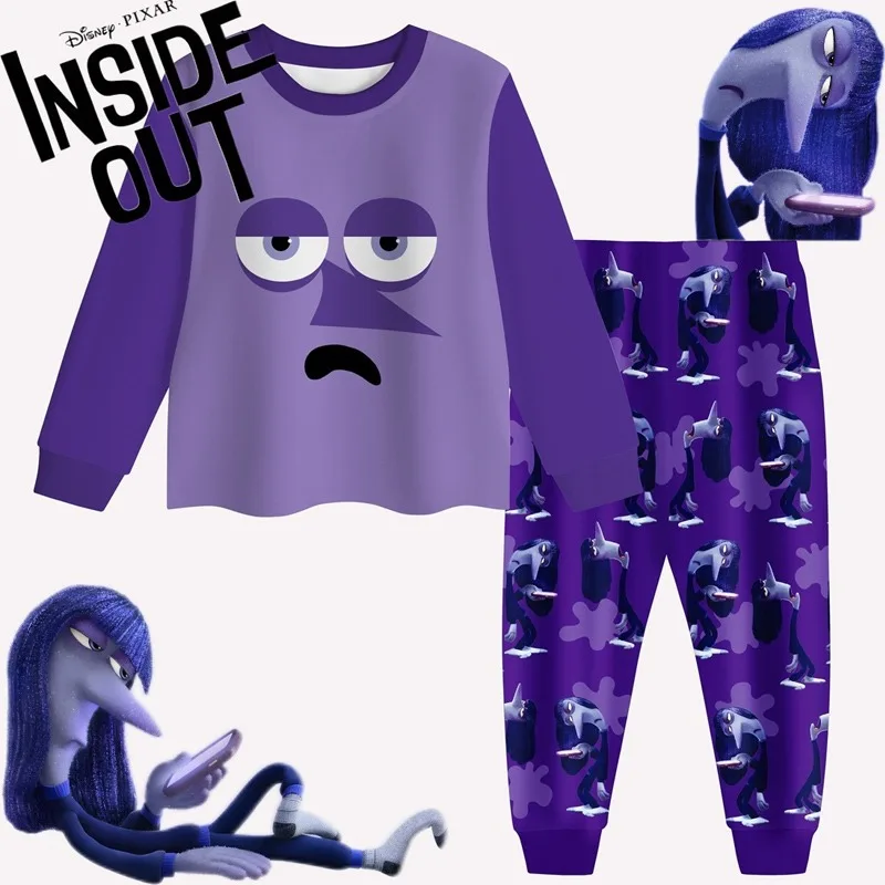 

Disney Inside Out 2 Pajama Long Sleeve Pant Suit Anime Cartoon Ennui Casual Outfits Sleepwear for Kids Birthday Christmas Gifts