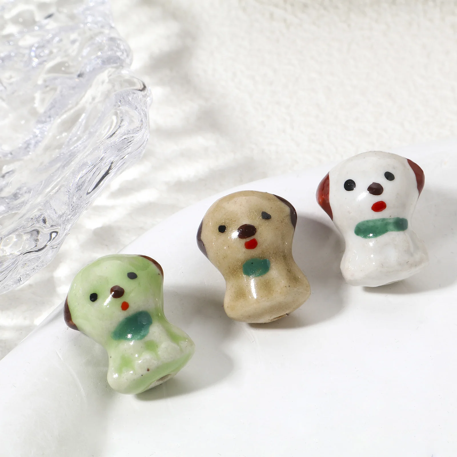 5 PCs 3D Dog Animal Ceramic Beads For DIY Charm Jewelry Making Multicolor Beads Findings About 19mm x 15mm, Hole: Approx 1.8mm