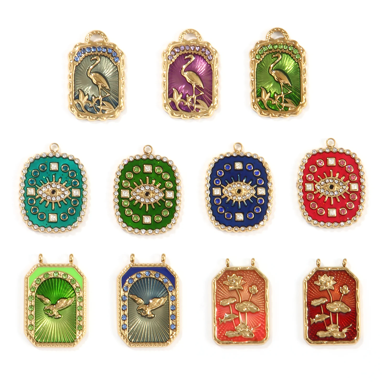 

1 Piece 304 Stainless Steel Charms 18K Gold Plated Multicolor Enamel Crane Eye Pendants for DIY Jewelry Making Women Gift