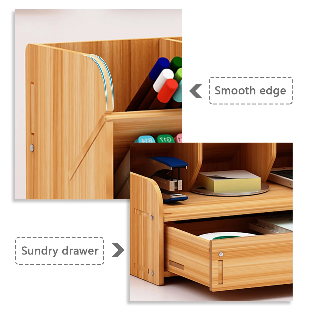 

Деревянный настольный органайзер, многофункциональный держатель для ручек, ящик для хранения, настольный стационарный органайзер для хранения с ящиком для дома