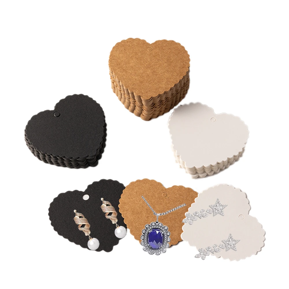 

50pcs/Lot 7.7x7.2cm Paper Heart Earring Necklace Display Cards for DIY Storage Accessories Jewelry Packaging Hanging Cardboard