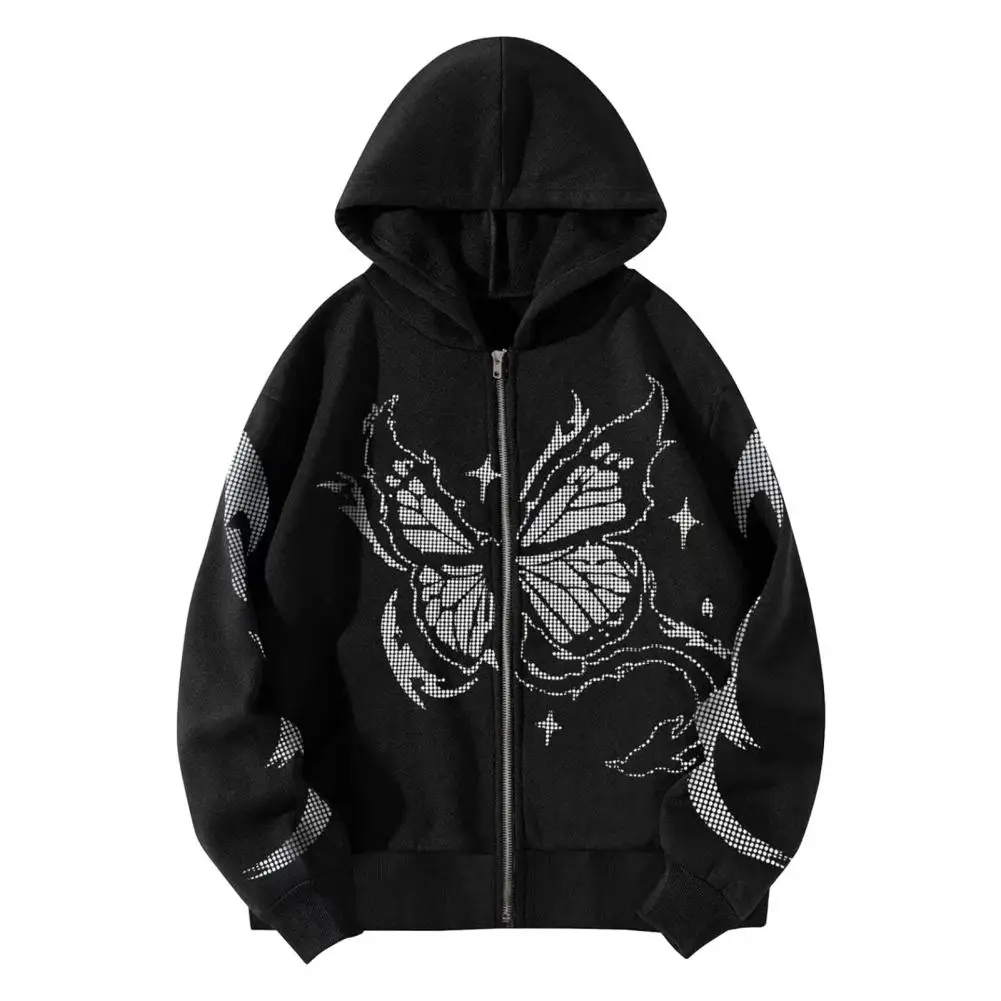 

Plus Size Men Hoodie Coat Hooded Butterflies Print Jacket Sweatshirt Long Sleeve Pockets Zipper Sports Cardigan Hoodie Loose