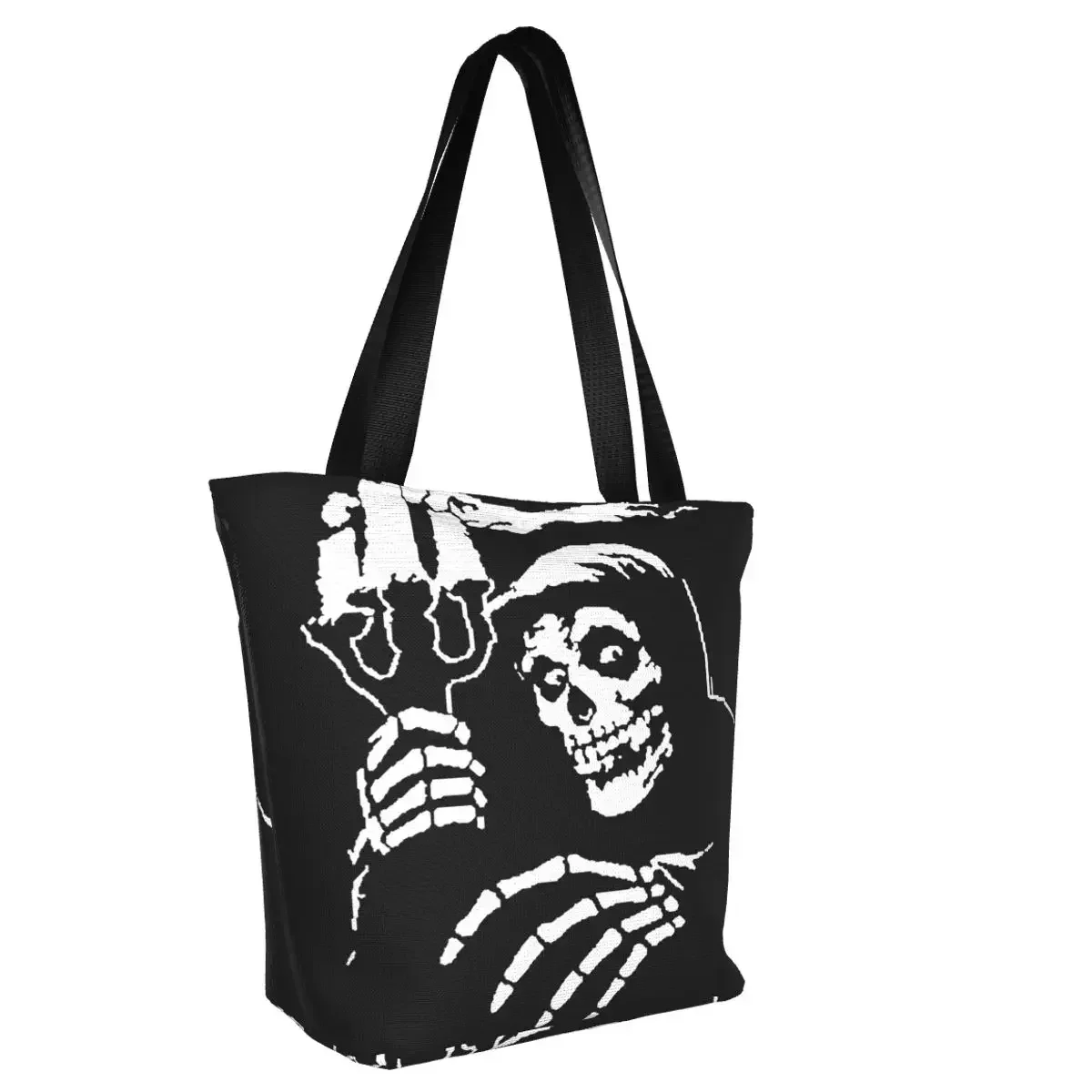 Kawaii Printed Misfits Skull Tote Shopping Bag Recycling Canvas Shopper Shoulder Horror Punk Rock Music Handbag