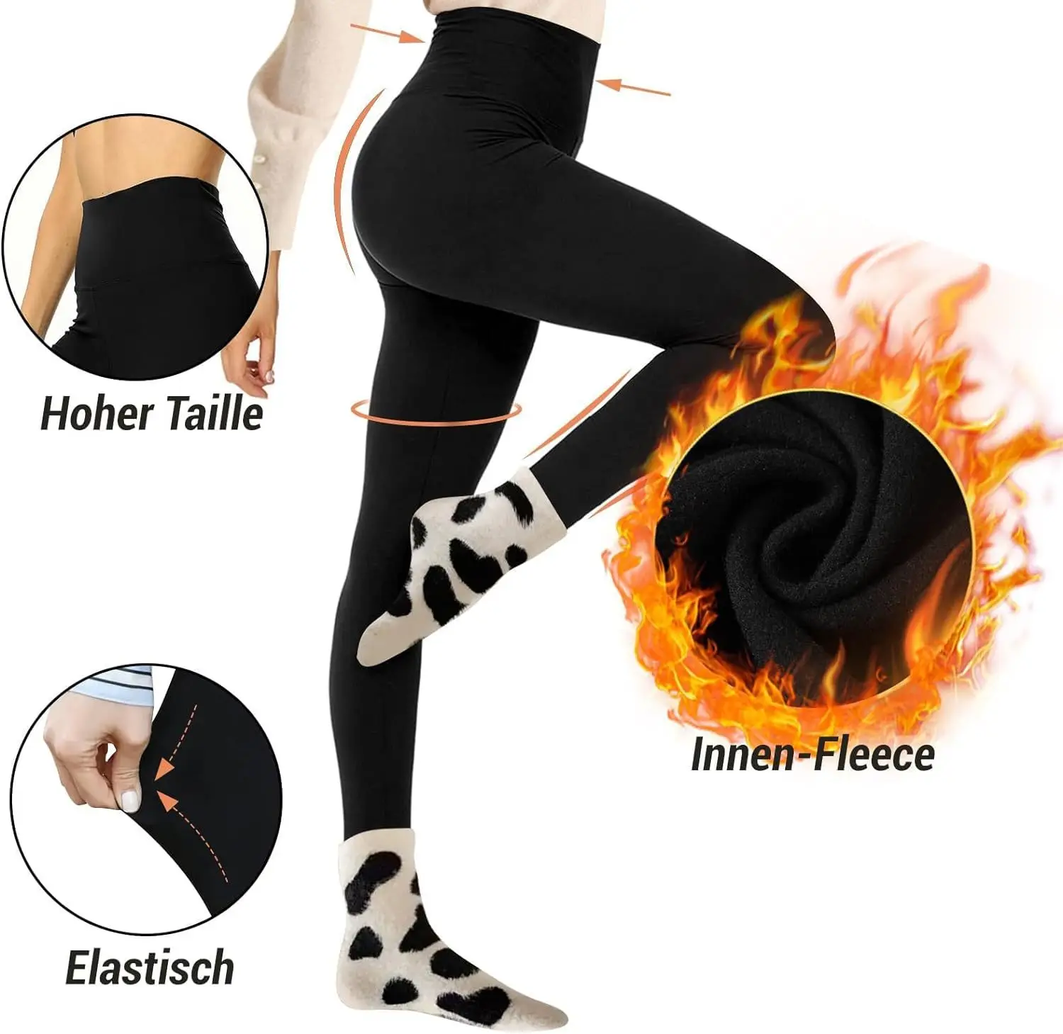 Leggings de cintura alta de forro polar para mujer, pantalones estampados suaves y opacos con control de barriga para correr, ciclismo, yoga y entrenamiento