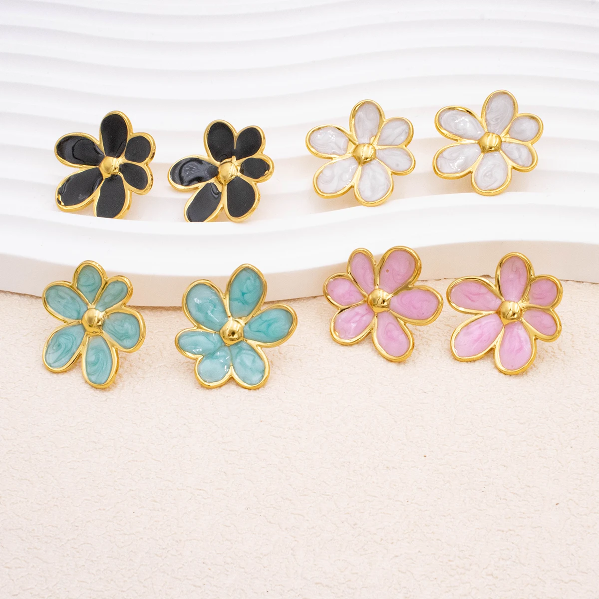 2 مجموعة صيف 025 أقراط بتلات من الفولاذ المقاوم للصدأ مجوهرات فاخرة خفيفة مضادة للحساسية للنساء، للاستخدام اليومي والحفلات #5