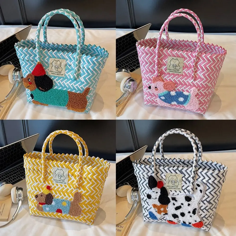 

New Fashion Dachshund Pattern Handbag 6 Colors Cartoon Woven Bag Large Capacity Beach Straw Bag Summer Season
