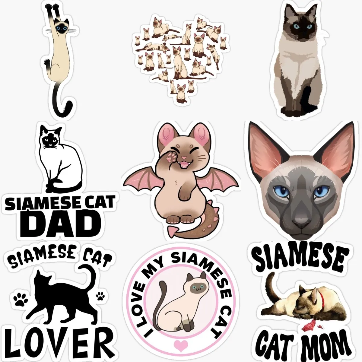

Creative Cute Siamese Cat Pets Waterproof Stickers for Decorate Car Window Wall Table Fridge Helmet Bicycle Off-road