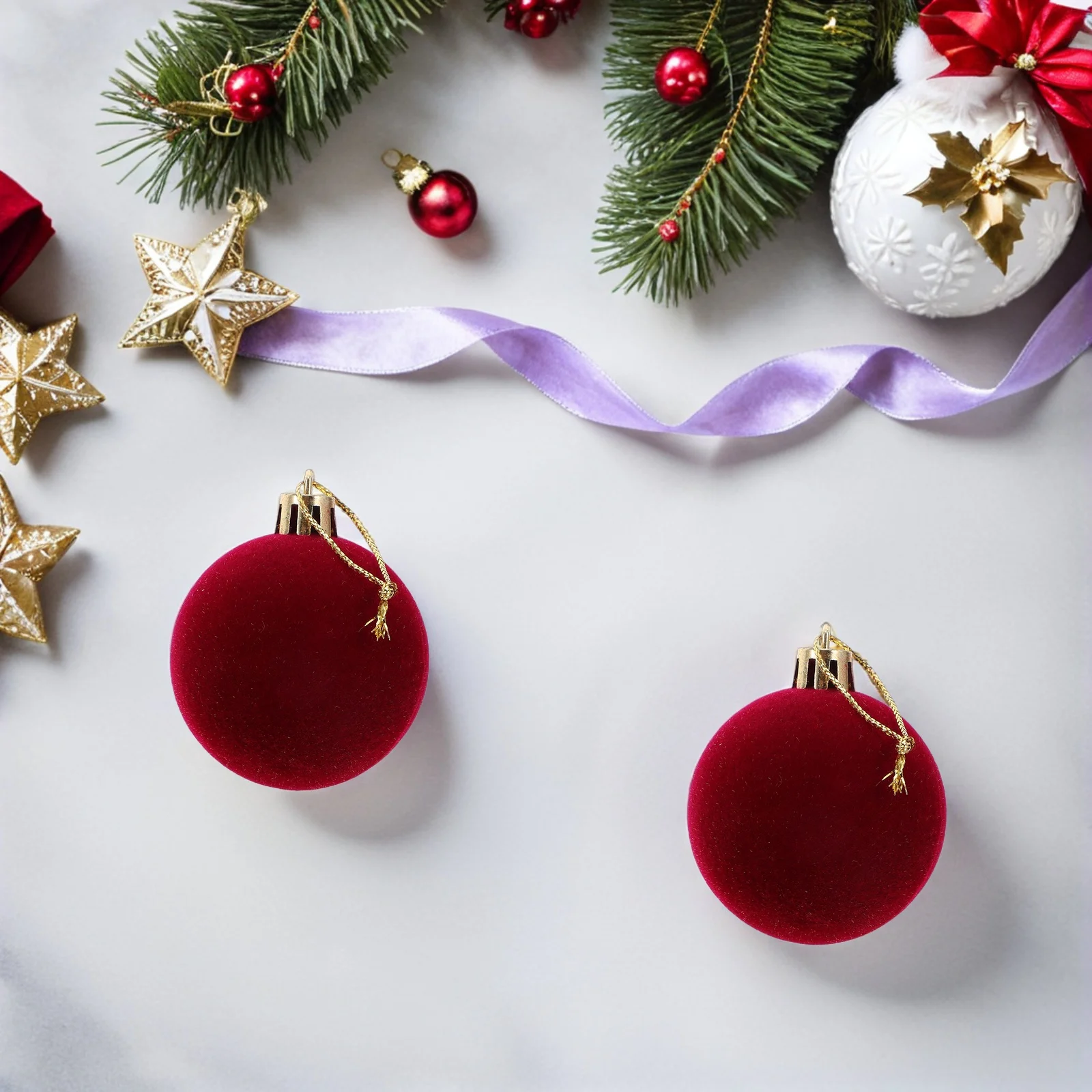 

24pcs Flocked Decoration Balls: Dark Red Ornament Balls For Xmas Tree Hanging Holiday Party Decorations Burgundy Baubles