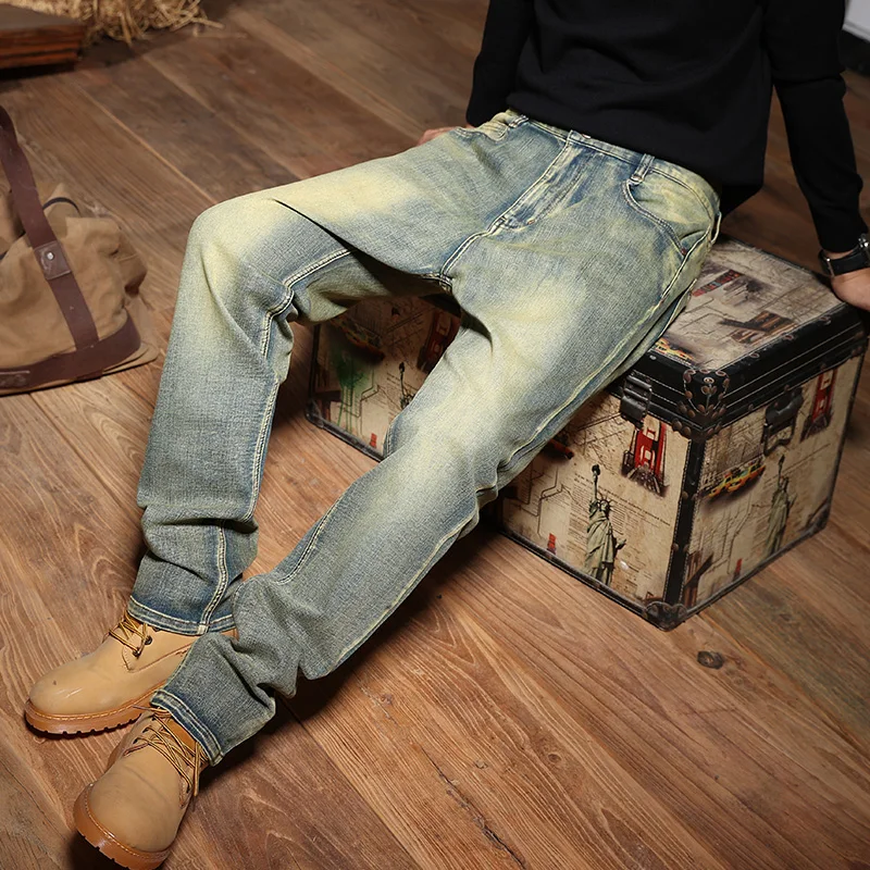 

Men's nostalgic jeans New autumn and winter models Slim straight stretch outdoor jeans trousers for men