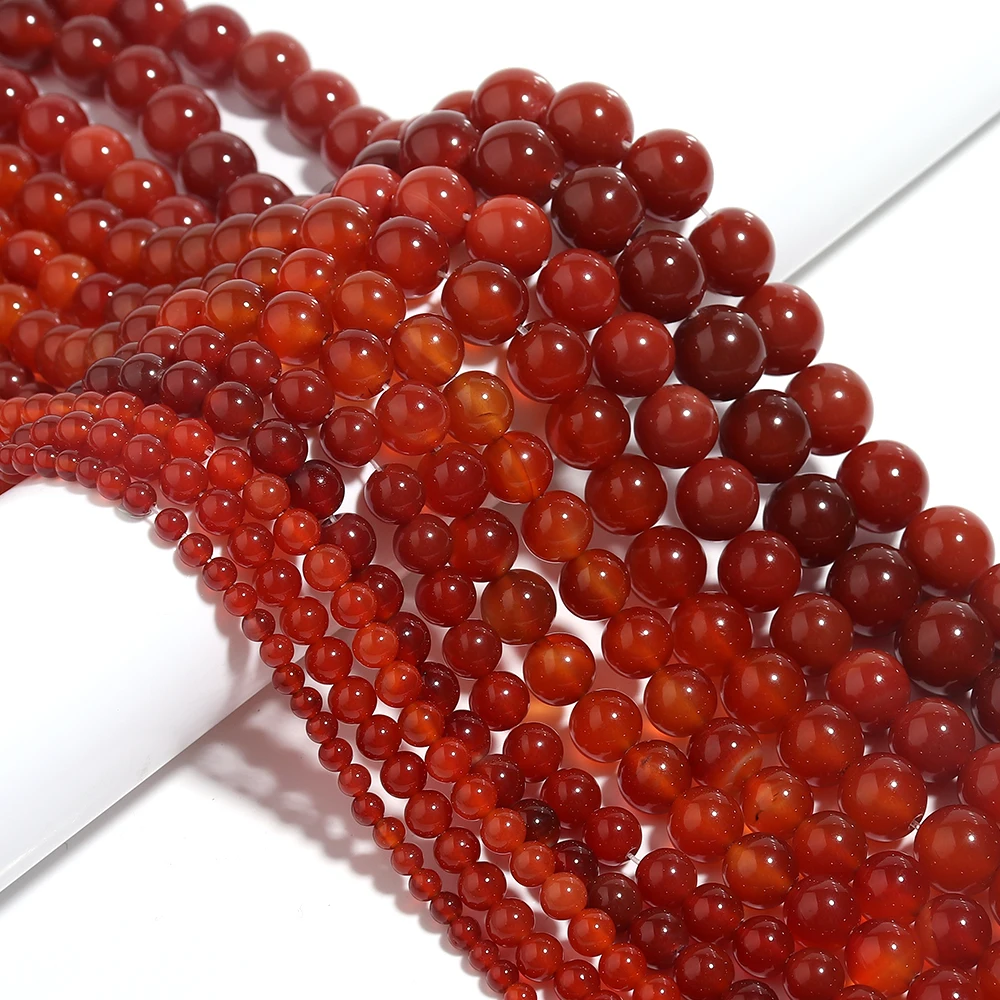 Roter Karneol Achat Runder Edelstein Lose Perlen 15" Strang 4 6 8 10 12MM Auswahlgröße für Schmuckherstellung Diy Armband Halskette Erkenntnisse