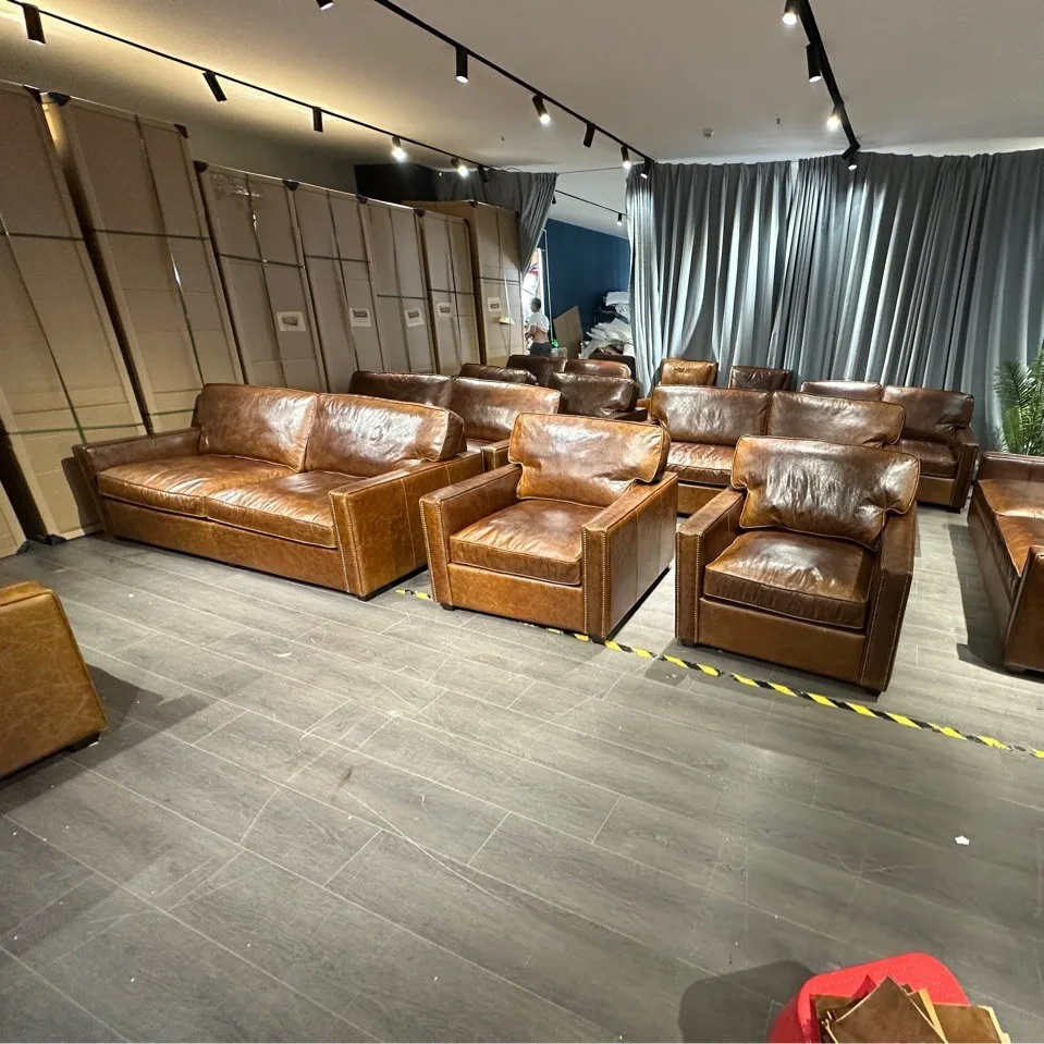 Furniture leather antique brown first layer cowhide full leather living room sofa