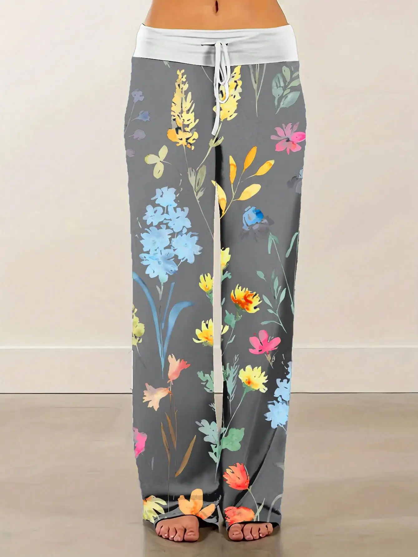 

Большие размеры, женские модные повседневные свободные эластичные брюки с принтом на шнурке, пижамы, длинные широкие брюки