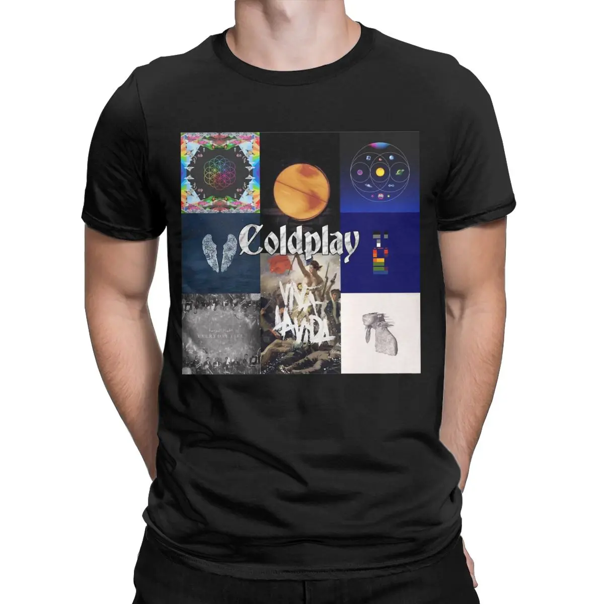 Cold Play Album Covers Collage Apparel T-Shirt for Men Women Rock Band Funny Cotton Graphic Print Tees