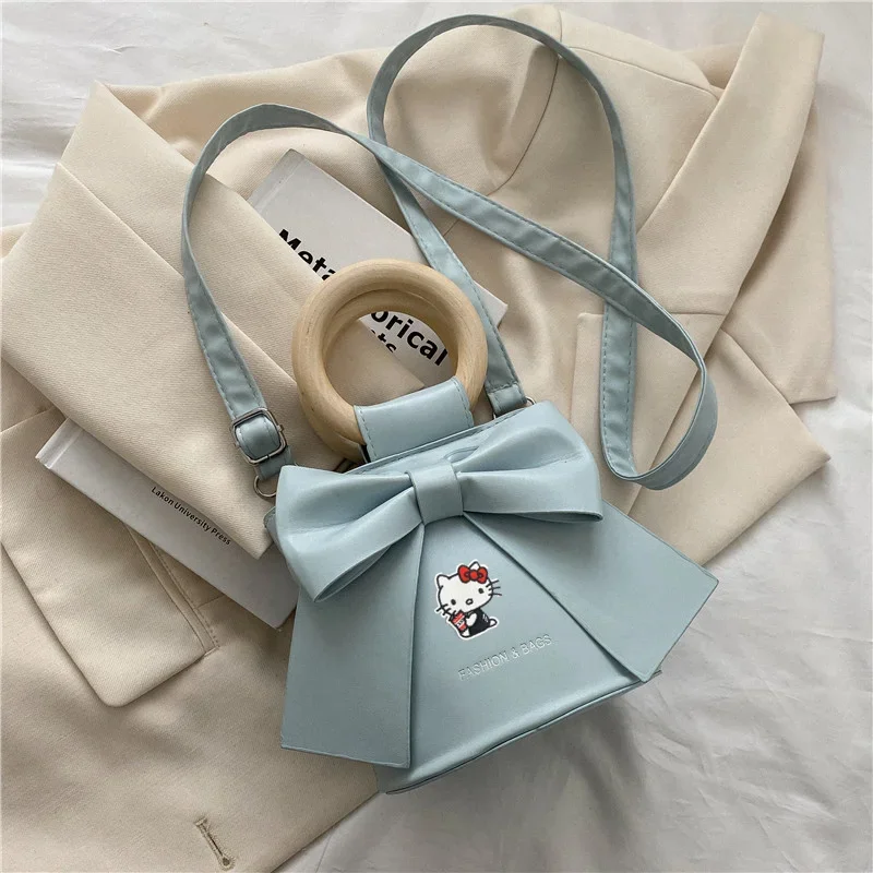 

Sanrio hello kitty Bow Messenger Bag Women's 2023 kuromi Summer New Fashion Shoulder Bag Cartoon Cute Handbag pu Bucket Bag