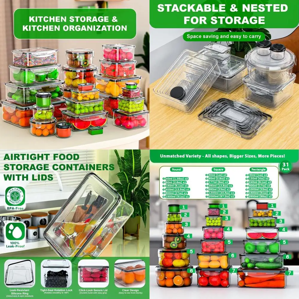 

Герметичные большие контейнеры для хранения продуктов питания из 6 предметов — 656 унций, без BPA, многоразовые для приготовления пищи на кухне и приготовления еды