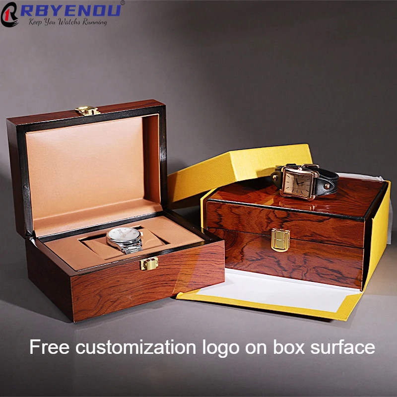 Customizable Logo High Grade Baking Varnish Surface Brown Watch Box Grey Watches Case Boxes for Luxury Gift Jewlery Organizer