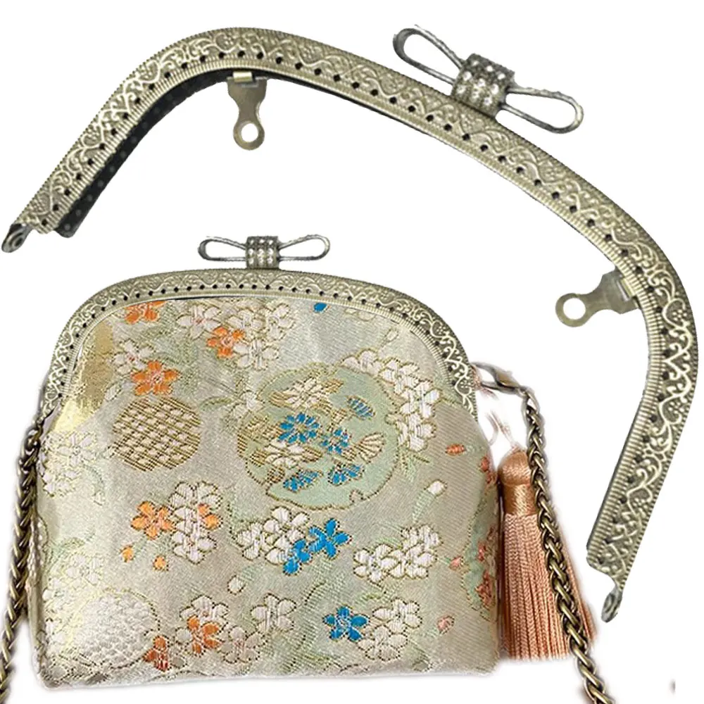 

10PCS 18.5cm Embossed Bow Head Kiss Clasp Purse Frame Bags Brackets Metal Hardware Wallet Handbag Sewing Accessories