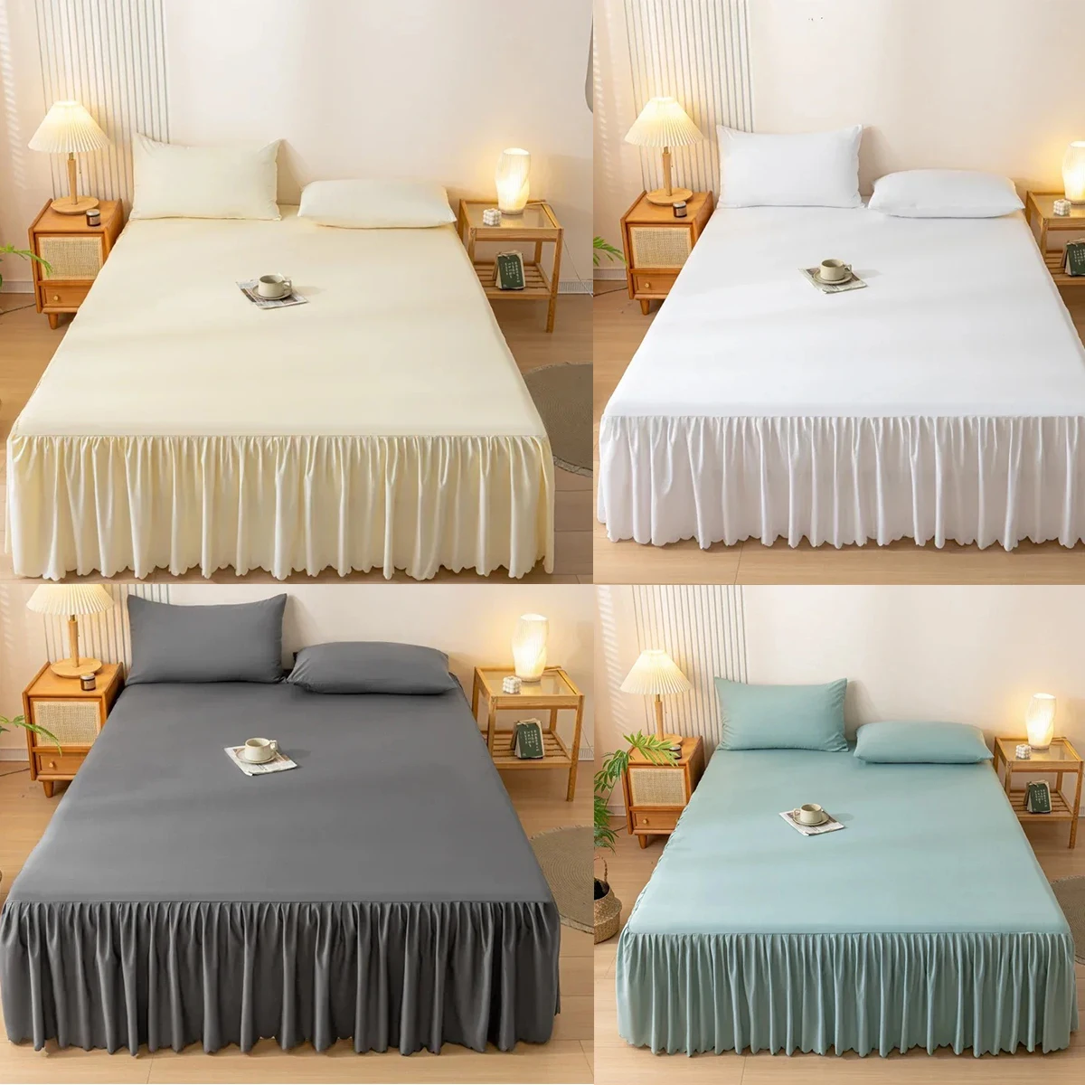 

Solid Color Bed Skirt Single Piece Simple Washed Cotton Edge Bed Cover Skirt Edge Bed Sheet Dustproof Anti Slip Protective Cover