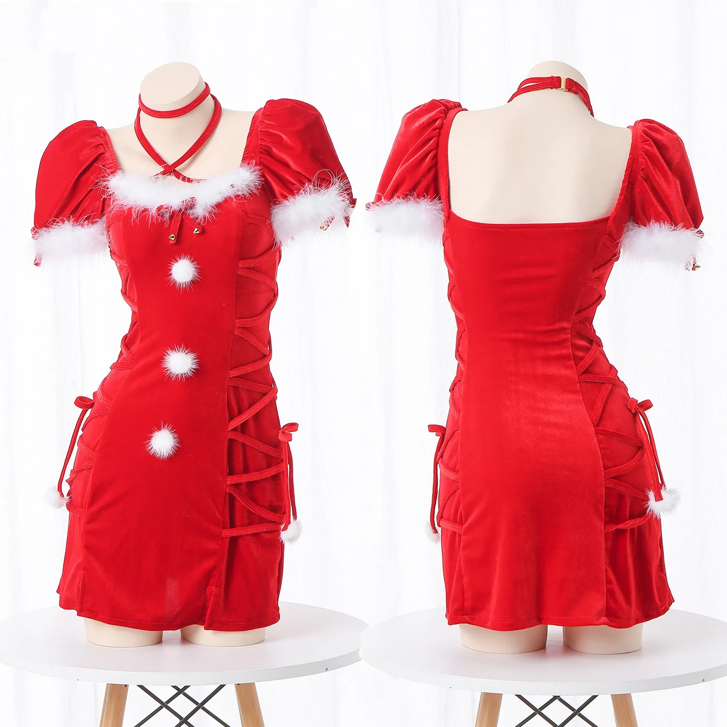 Sexy Mini Dresses Red Christmas Party Women Korean Fashion Dress Ladies Winter Casual New Year Dress Halloween Carnival Suit