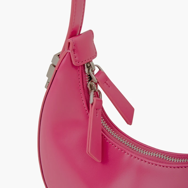 Donna-in Trendy Color Hot Pink Cowhide Leather Crescent Half Moon Clutch Handbag Women Underarm Shoulder Bag Design Fashion 2023