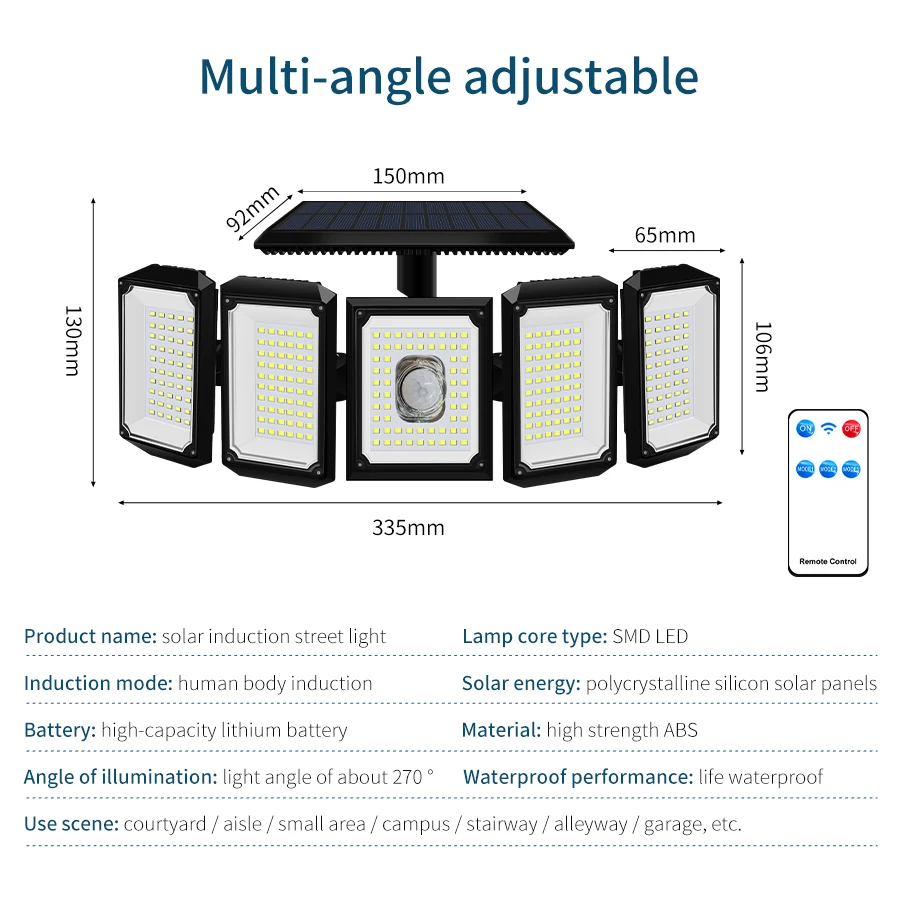 Lampu tenaga surya kuat, lampu taman Sensor gerakan eksternal Led 300 fokus sinar matahari dapat diisi ulang baterai luar ruangan